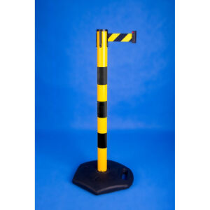 Słupek ostrzegawczy żółto-czarny z taśmą odgradzającą ostrzegawczą zewnętrzny 3m lub 3,6m 632RZC