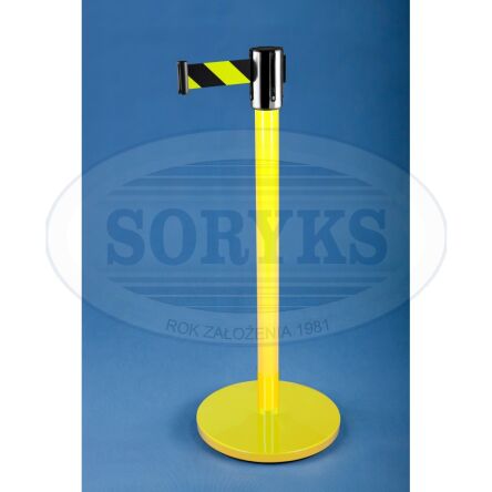 Słupek żółty z taśmą ostrzegawczą żółto-czarną 2,7 m lub 4,5 m, słupki z taśmą 2,7 m lub 4,5 m